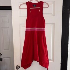 Maeve Anthropologie Red Asymmetrical Dress with Pink Stripe